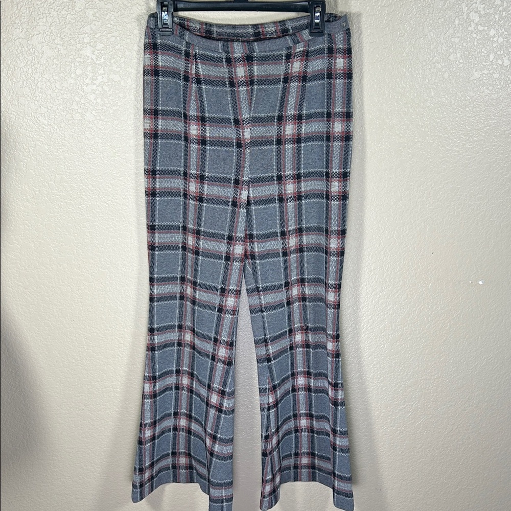 Plaid Flare Leg Pant 29W Gray Red Black Retro Trousers